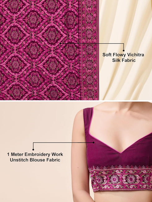 Vasthrlay Vichitra Embroidery Pink Ethnic Wear