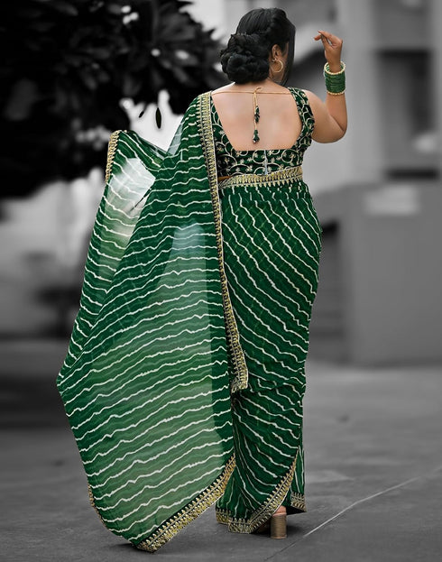 Vasthrlay Georgette Leheriya Unstitched Blue Saree