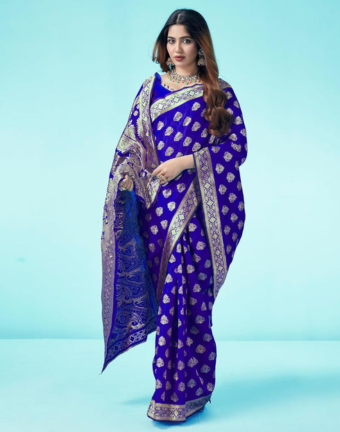Vasthrlay Banarasi Jacquard Unstitched Yellow Saree