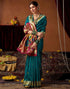 Vasthrlay Womens Paithani Teal Green Saree With Red Unstitched Blouse Piece