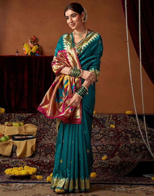 Vasthrlay Womens Paithani Unstitched Pink Saree