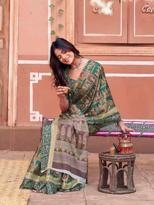 Vasthrlay Womens Printed Unstitched Purple Saree