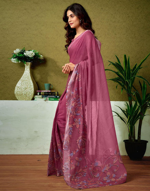Vasthrlay Womens Cotton Printed Pink Saree