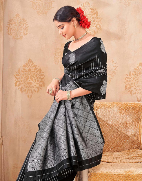 Vasthrlay Kanjivaram Jacquard Unstitched Mustard Saree