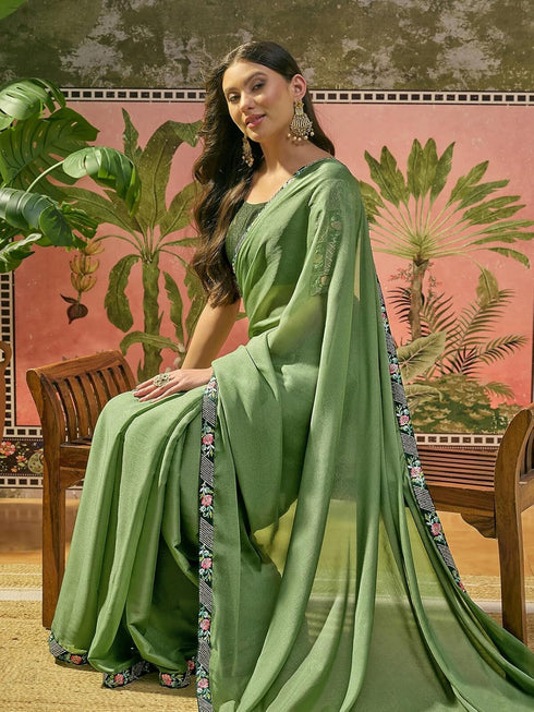 Vasthrlay Georgette Embroidery Maroon Saree