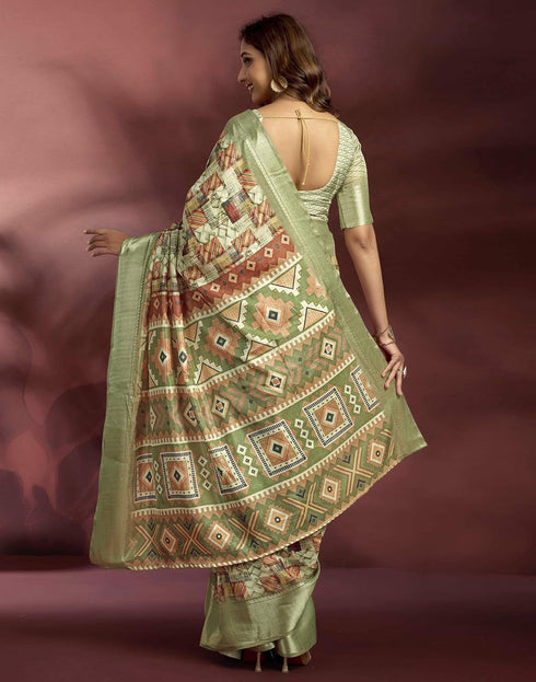 Vasthrlay Banglori Printed Unstitched Peach Saree