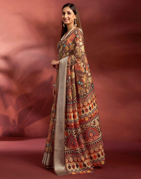 Vasthrlay Printed Jacquard Unstitched Rama Green Saree