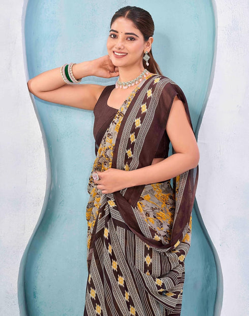 Vasthrlay Georgette Bandhani Unstitched Teal Saree
