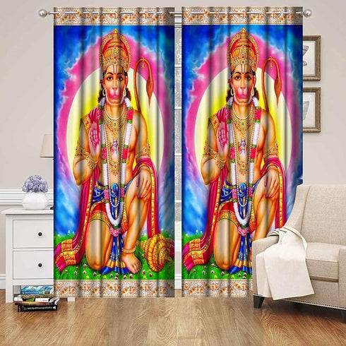 Eyelet Polyester Light Filtering God Printed Long Crush Curtains 7Ft | 2Pcs