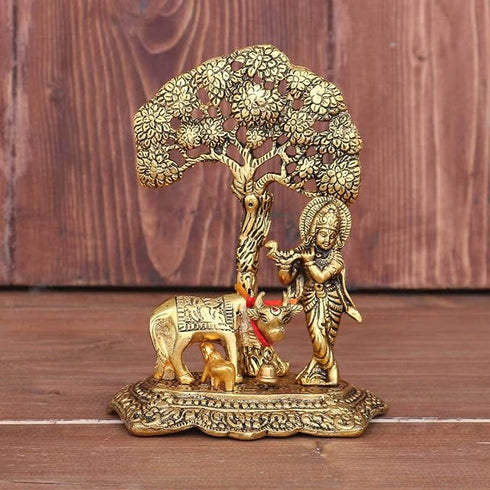 KridayKraft Prince Home Decor & Gifts Metal Krishna With Cow Standing