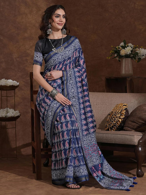 Vasthrlay Weaving Printed Unstitched Dusty Pink Saree