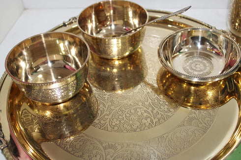 Pure Brass 6 Pcs Dinner Set |Thali Set