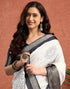 Vasthrlay Womens Printed Unstitched White Saree