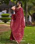 Vasthrlay Georgette Bandhani Maroon And White Saree With Unstitched Blouse Piece