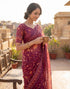 Vasthrlay Womens Printed Dusty Wine Saree With Unstitched Blouse Piece