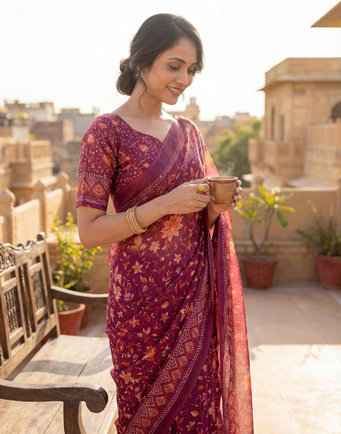 Vasthrlay Womens Printed Unstitched Purple Saree