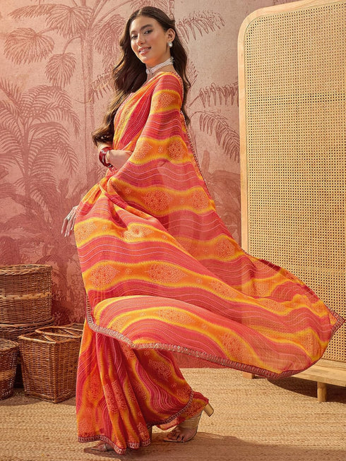 Vasthrlay Chiffon Bandhani Unstitched Purple Saree