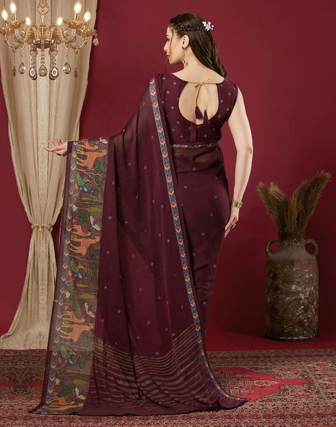 Vasthrlay Georgette Printed Unstitched Rani Pink Saree
