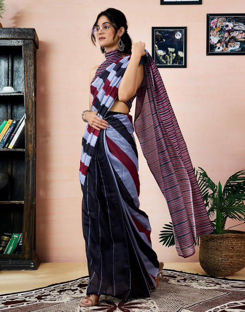 Vasthrlay Printed Chanderi Unstitched Teal Saree