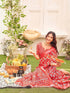 Vasthrlay Womens Printed Red Saree With Unstitched Blouse Piece
