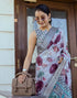 Vasthrlay Womens Printed Unstitched Cream Saree