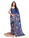 Vasthrlay Blue Kathakali Print Linen Saree With Gold Zari Border And Unstitched Blouse Piece