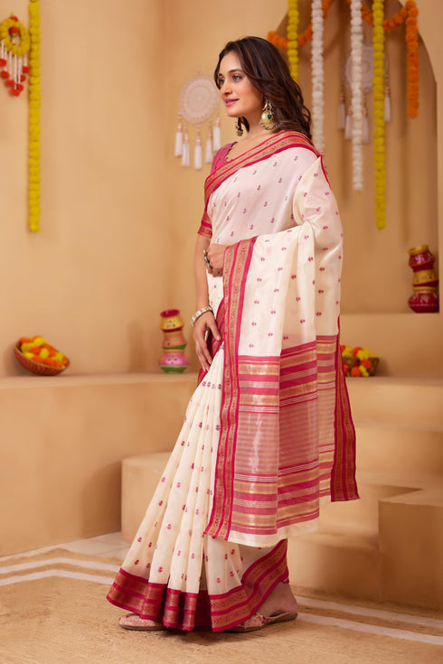Vasthrlay Orange Jacquard Unstitched Saree