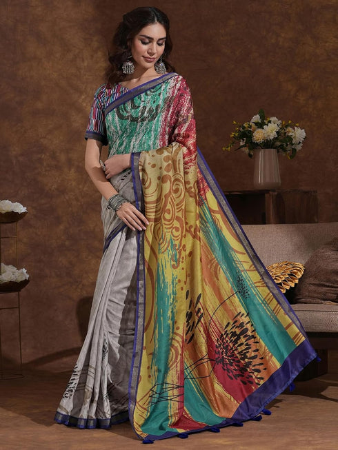Vasthrlay Weaving Printed Unstitched Dusty Pink Saree