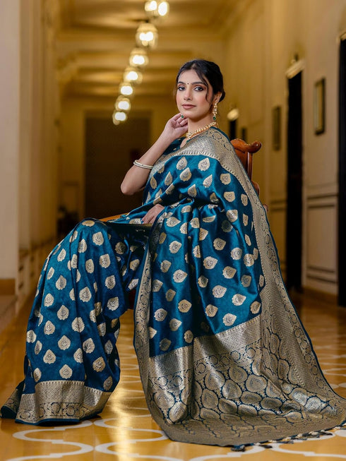 Vasthrlay Womens Weaving Tassels Unstitched Mustard Saree
