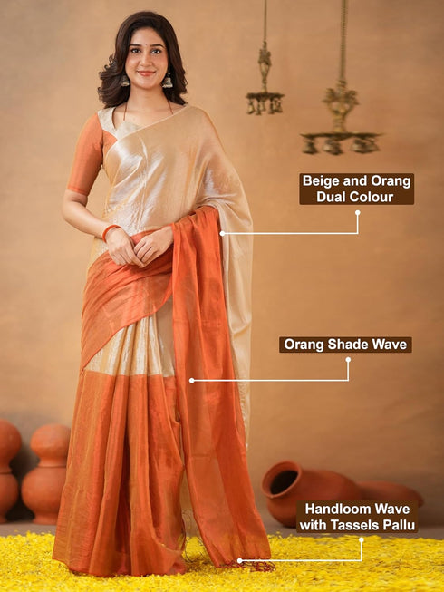 Vasthrlay Handloom Unstitched Beigegold Ethnic Wear