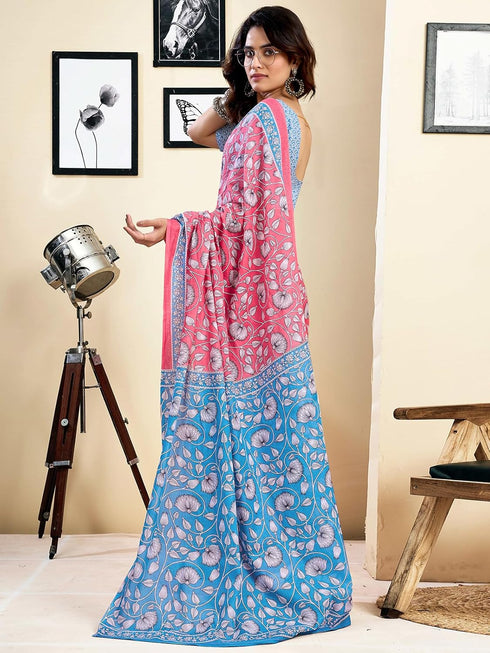 Vasthrlay Womens Printed Unstitched White Saree