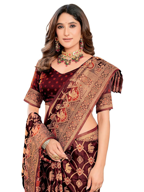 Vasthrlay Kanjivaram Satin Orange Ethnic Wear