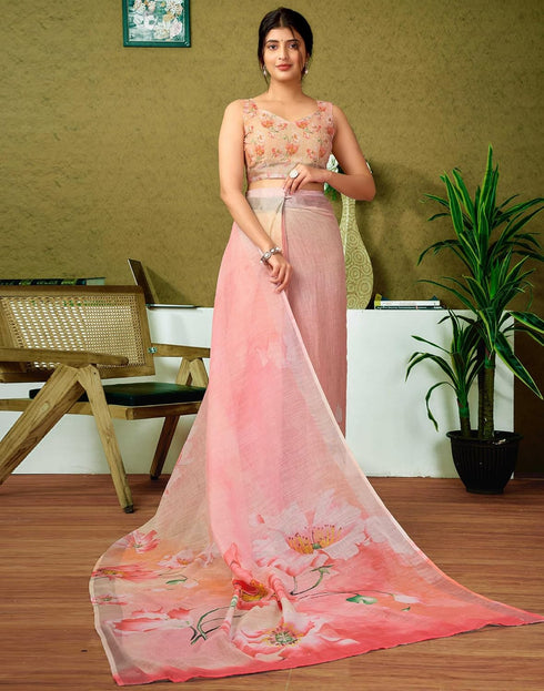 Vasthrlay Womens Cotton Printed Pink Saree