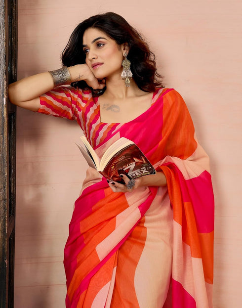 Vasthrlay Chanderi Printed Unstitched Orange Saree