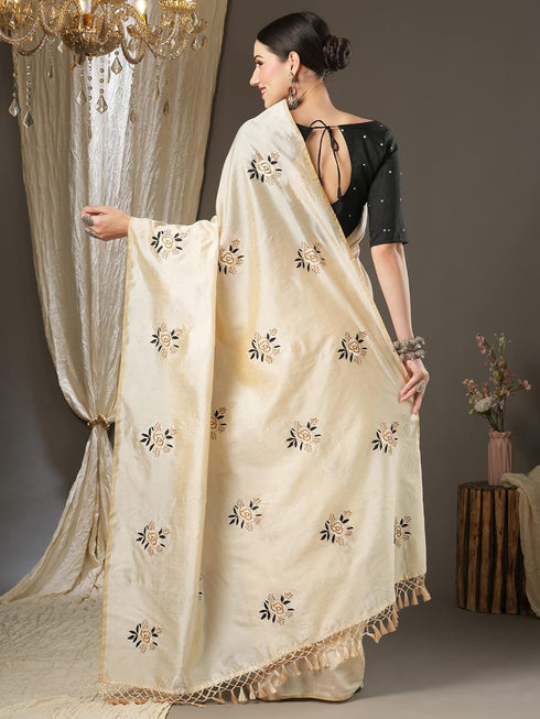 Vasthrlay Embroidered Banarasi Unstitched Cream Ethnic Wear