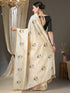 Vasthrlay Embroidered Banarasi Unstitched Cream Ethnic Wear