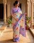Vasthrlay Womens Printed Off-White | Lavender Saree With Unstitched Blouse Piece