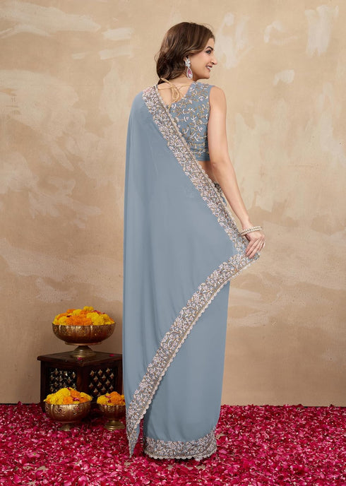 Vasthrlay Georgette Lakhanvi Embroidery Pink Ethnic Wear