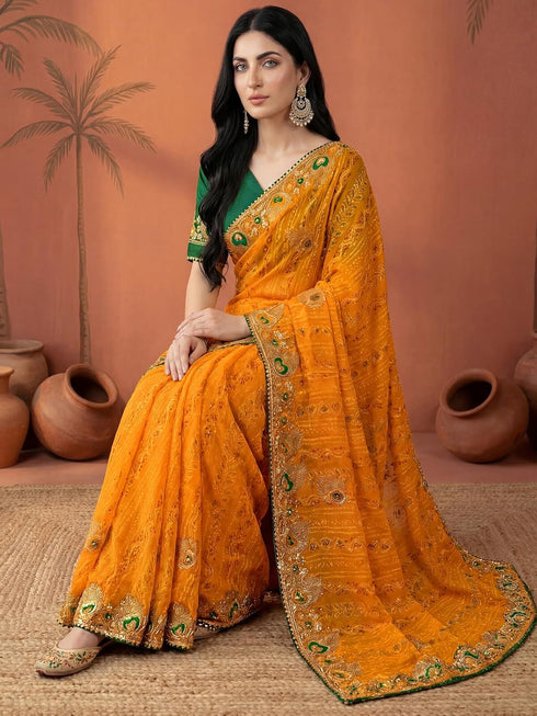 Vasthrlay Georgette Embroidery Unstitched Red Saree