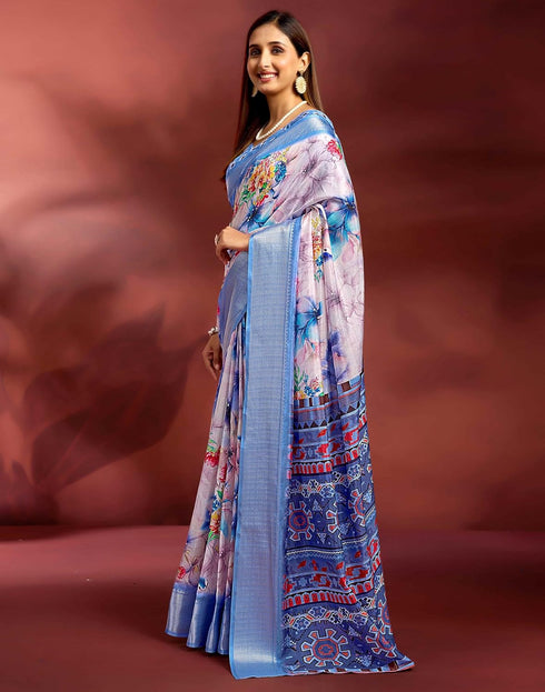 Vasthrlay Printed Jacquard Unstitched Rama Green Saree