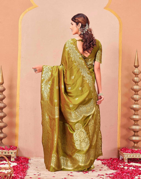 Vasthrlay Kanjivaram Jacquard Unstitched Mustard Saree