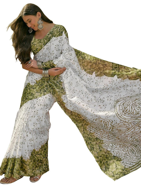 Vasthrlay Womens Printed Unstitched Beige Saree
