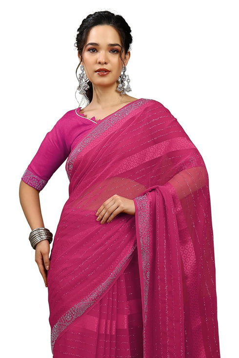 Vasthrlay Fashion Georgette Stripes Navy Ethnic Wear