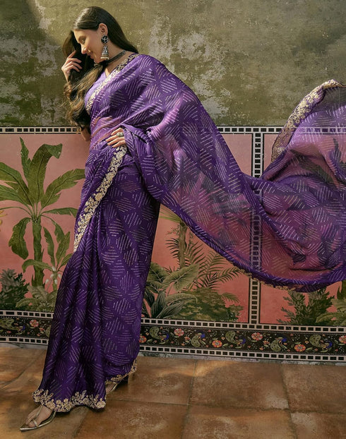 Vasthrlay Scalloped Embroidery Unstitched Lime Green Saree