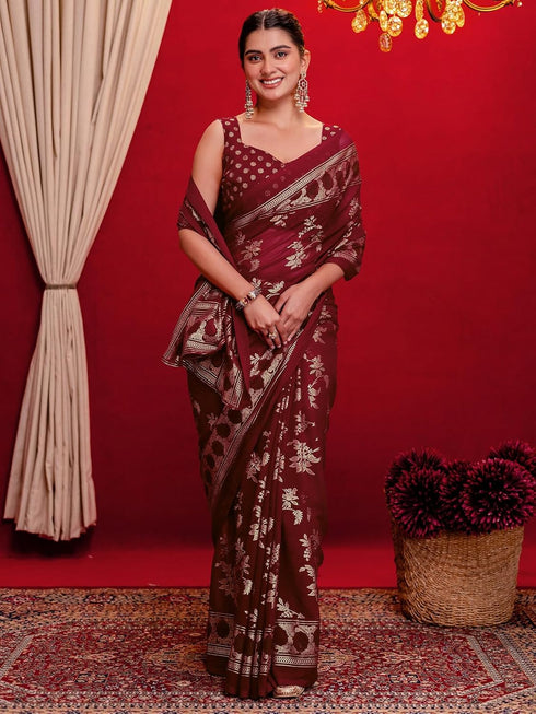 Vasthrlay Georgette Printed Navy Navy Blue Saree