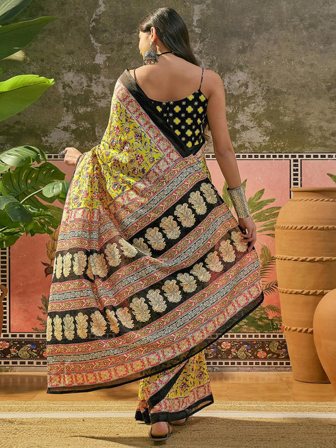 Vasthrlay Printed Yellow Saree