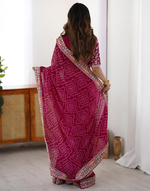 Vasthrlay Georgette Embroidery Unstitched Pink Saree