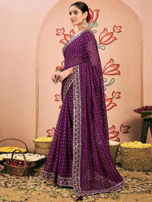 Vasthrlay Embroidery Bandhani Unstitched Rama Green Saree