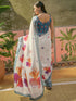 Vasthrlay Womens Printed White And Blue Saree With Unstitched Blouse Piece
