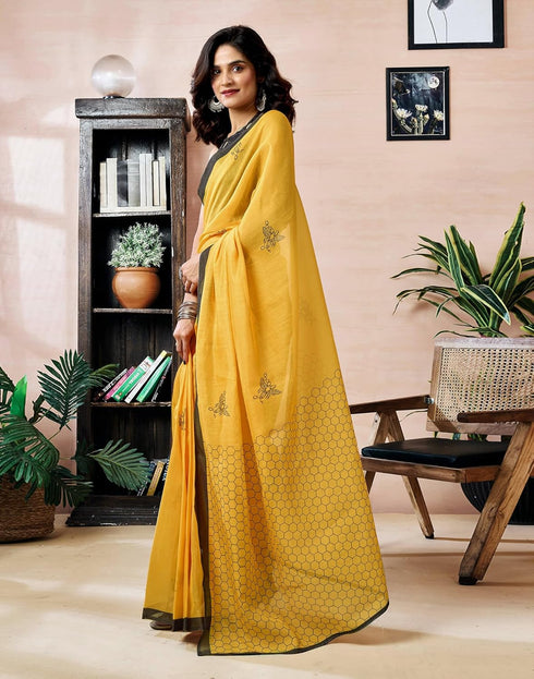 Vasthrlay Chanderi Printed Unstitched Orange Saree